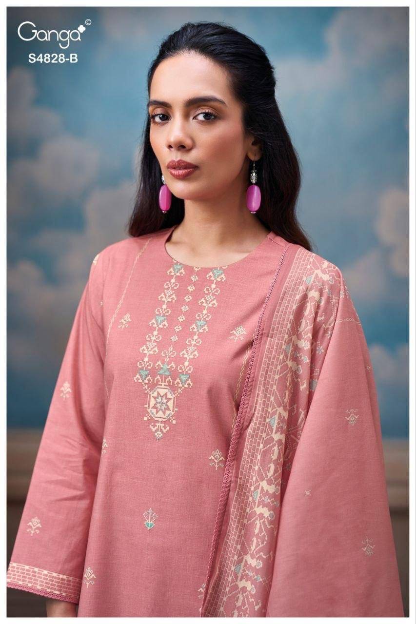 RIYANSHI 4828 By GANGA 4828 A TO 4828 D Beautiful Festive Suits Stylish Colorful Fancy Casual Wear & Ethnic Wear PREMIUM COTTON Dresses At Wholesale Price